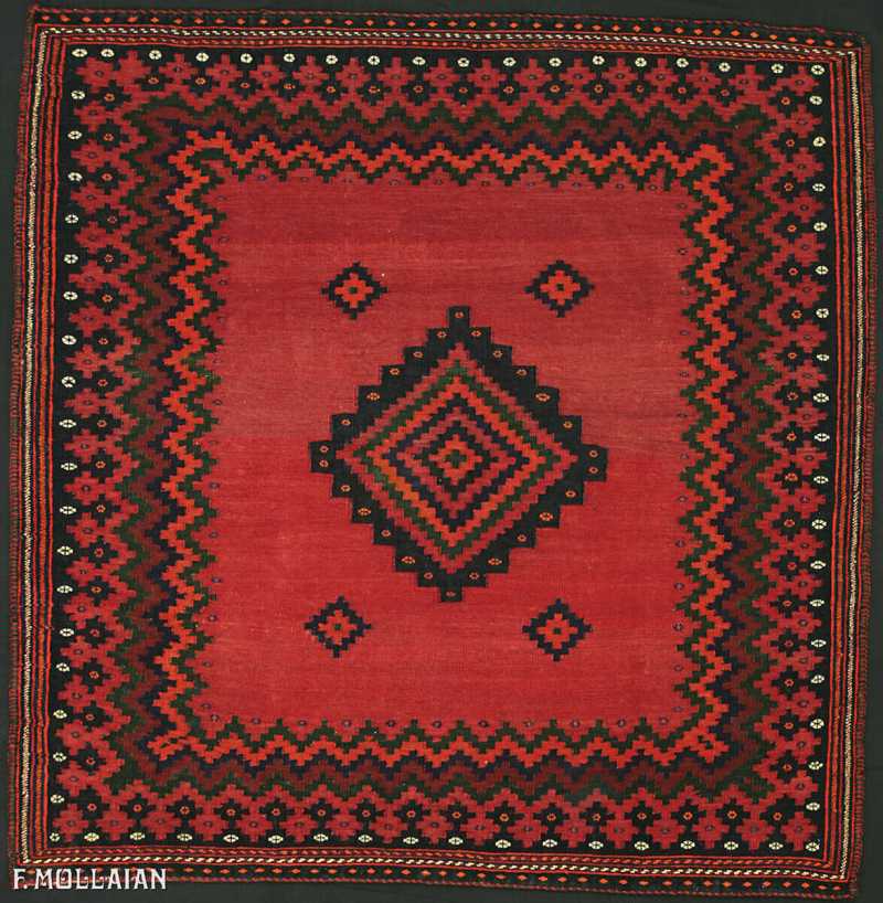 Antique Persian Kilim rug Sofreh B with tribal design, crafted in 1950, measuring 142 × 141 cm, made entirely of wool