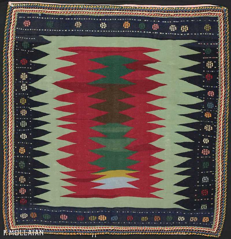 Antique Persian Kilim rug Sofreh Excellent with tribal design, crafted in 1950, measuring 130 × 125 cm, made entirely of wool